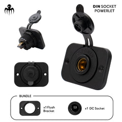 12v 24v marine din socket powerlet style with flush mounting bracket for boat sailboat rib (DIN 6145) or motorcycle compatible with bmw style hella merit or din accessory plugs