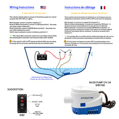 Branchement pompe de cale Auto-Off-Manuel 12V avec interrupteur 3 positions et protection batterie
