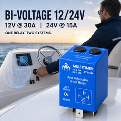 ATR1224 12/24V multi-timer relay, 30A at 12V and 15A at 24V for marine engine cooling