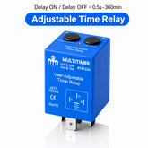 ATR1224 adjustable timer relay with 5-pin SPDT changeover, Delay ON, Delay OFF and 0.5-second to 360-minute setting