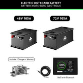 Batteries hors-bord électriques 48V et 72V avec chargeur, moniteur et BMS Bluetooth pour bateaux, semi-rigide, annexe.