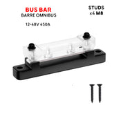 Baywatt Marine Bus Bar high Amp 48V 300A - 4 Studs M8 (Black) - Simplifies Boat Electrical Wiring Barrette de distribution omnibus forte pussiance marine Baywatt.com - 4 goujons 4 voies M8 noir