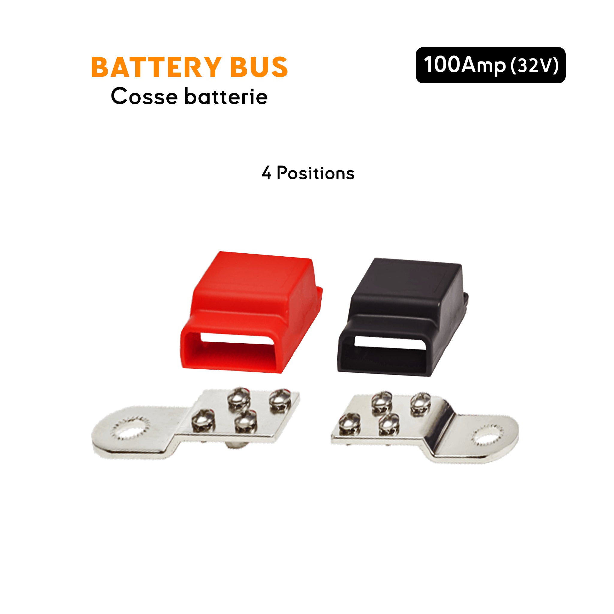Battery Bus Bar 32V 100A - 4 positions M4 Baywatt