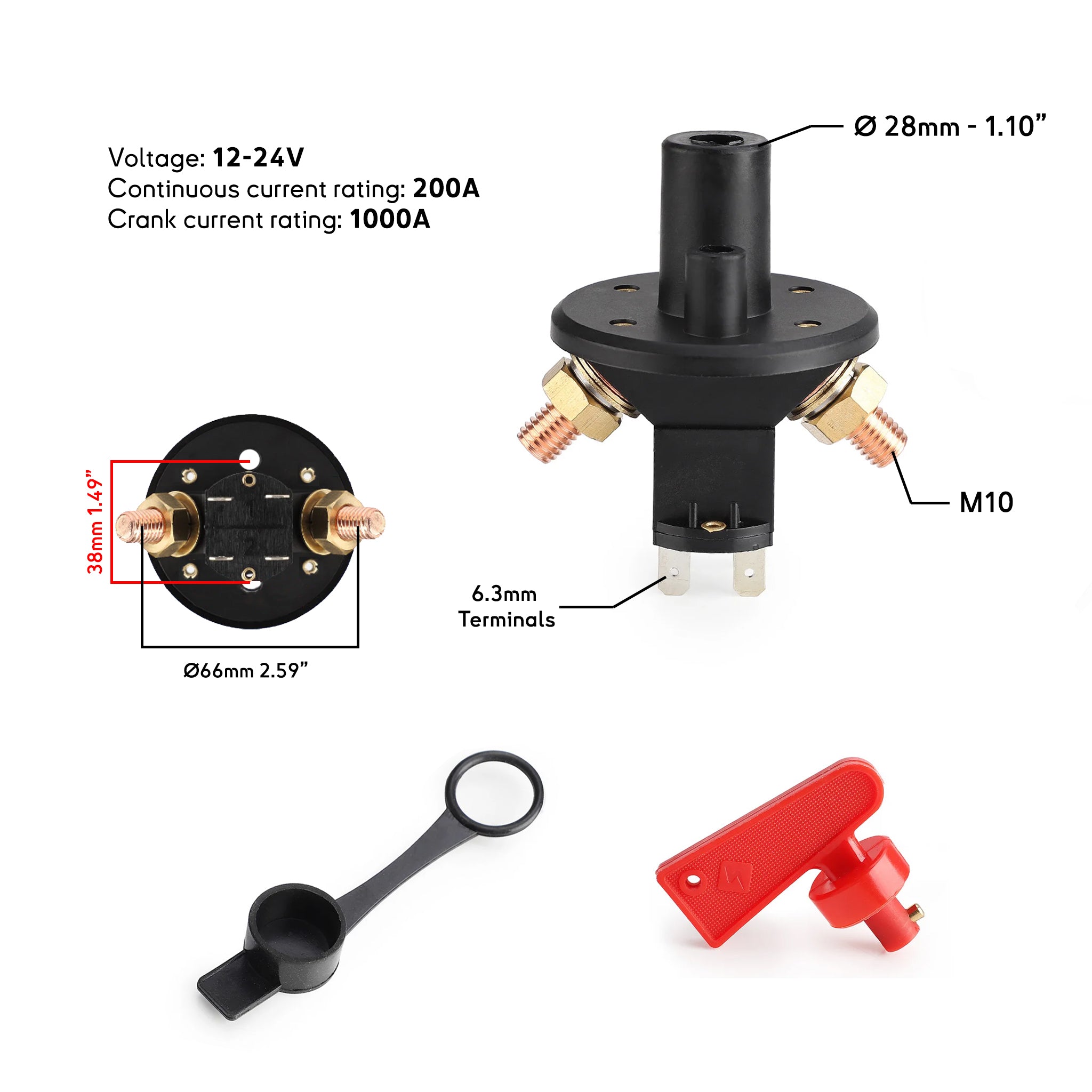 12V 200A Battery Isolator Switch with Auxiliaries - BAYWATT Enables Convenient Standby Mode (Permet un mode veille pratique) Interrupteur séparateur de batterie 12V 200A avec auxiliaires - Activez le mode veille pratique (Enables Convenient Standby Mode).