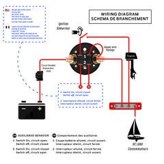 Wiring Diagram - 12V 200A Battery Isolator Switch with Standby Mode Capability BAYWATT (Schéma de câblage - Interrupteur séparateur de batterie 12V 200A avec mode veille) Schéma de câblage - Interrupteur séparateur de batterie 12V 200A avec fonction veille (Wiring Diagram - Battery Isolator Switch 12V 200A with Standby Function).
