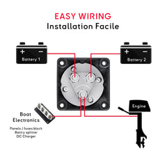 Wiring battery switch - Branchement coupe batterie 4 positions montage 2 batteries - 4 position marine switch battery wiring diagram easy way www.baywatt.com