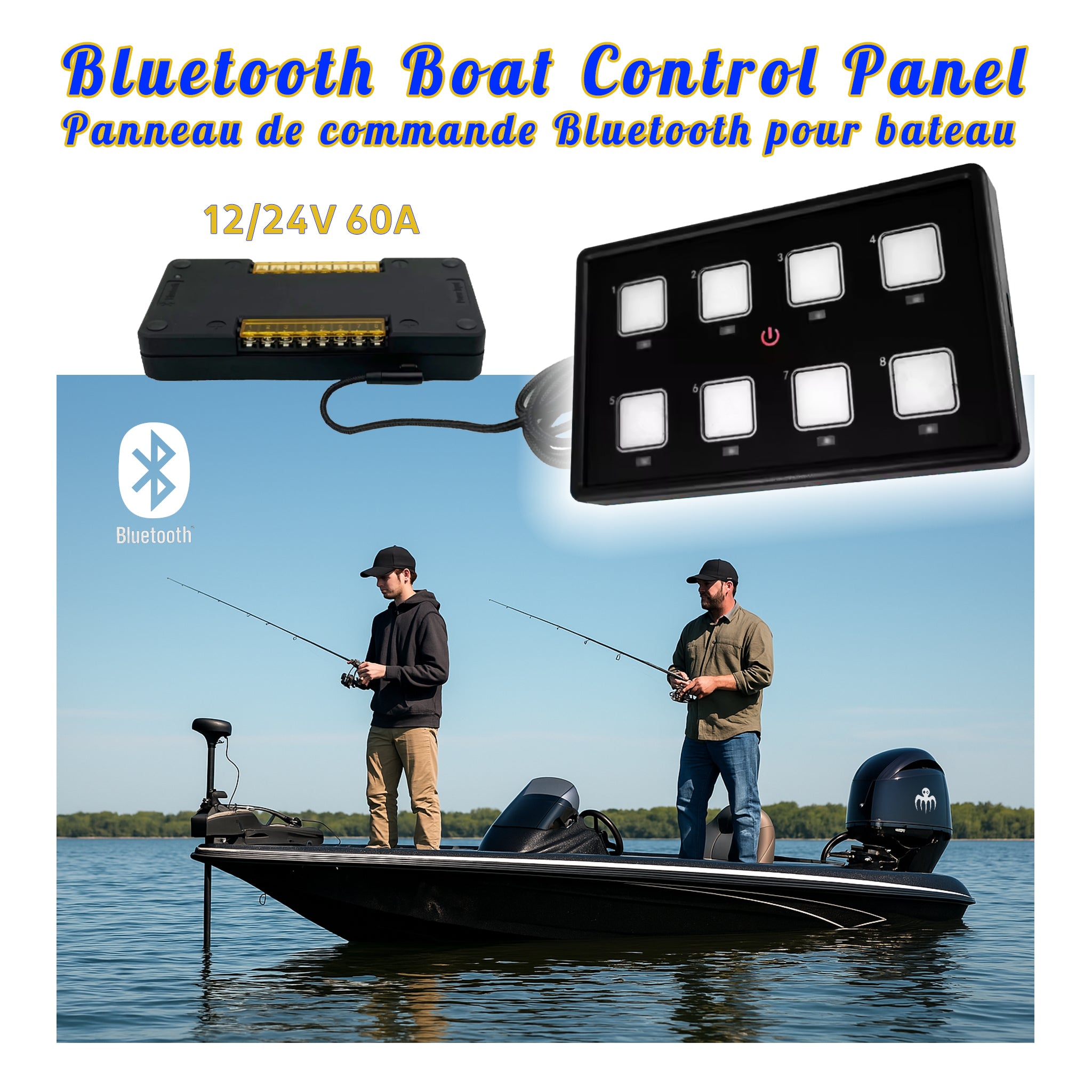 Bluetooth boat control panel for bass boat – Panneau de commande Bluetooth pour bateau de pêche-promenade 12/24V 60A Baywatt