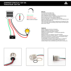 Bouton poussoir variateur 22mm etanche pour eclaire led dans bateau et camping-car avec fonction pwm baywatt acier inoxidable schema de branchement