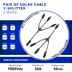 Câble de jonction Y solaire 3 voies avec connecteurs MC4 pour installations marines - 1000Vdc, 30A, IP67 ref PVC3Y Baywatt