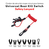 Cordon de securite coupe-circuit universel pour bateau (11 clés) - Compatible avec Johnson, Evinrude, Mercury, Yamaha, Nissan, Suzuki, Honda Cordon spirale bateau rouge enroulé avec mousqueton pivotant pour coupe-circuit de bateau. Comprend 7clés pour différentes marques de moteurs Baywatt