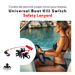 Cordon coupe-circuit universel pour moteur de bateau, spiralé rouge avec attaches pour coupe-contact Article 240-2.01