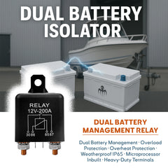 Coupleur séparateur de batterie 12V 200A avec micro-processeur. Gestion de la batterie moteur et de la batterie de servitude.