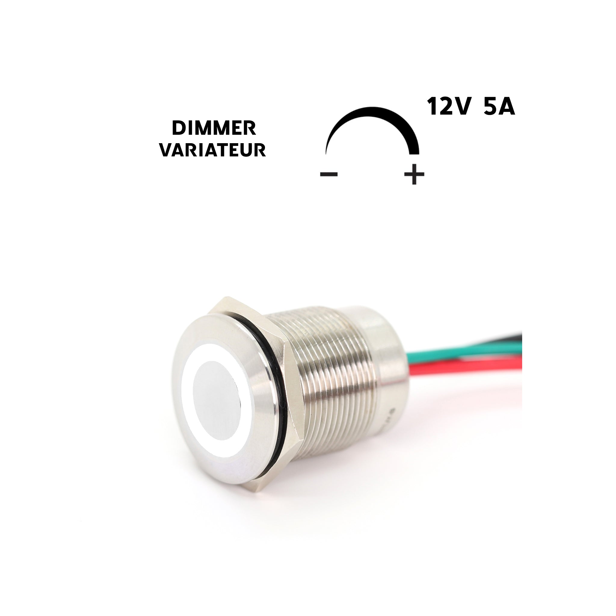 White LED dimmer switch 22mm for 12V boat interior lights. Waterproof