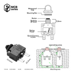 Disjoncteur thermique 5A étanche IP67 pour bateau, unipolaire et réarmable, pour panneau électrique bateau.