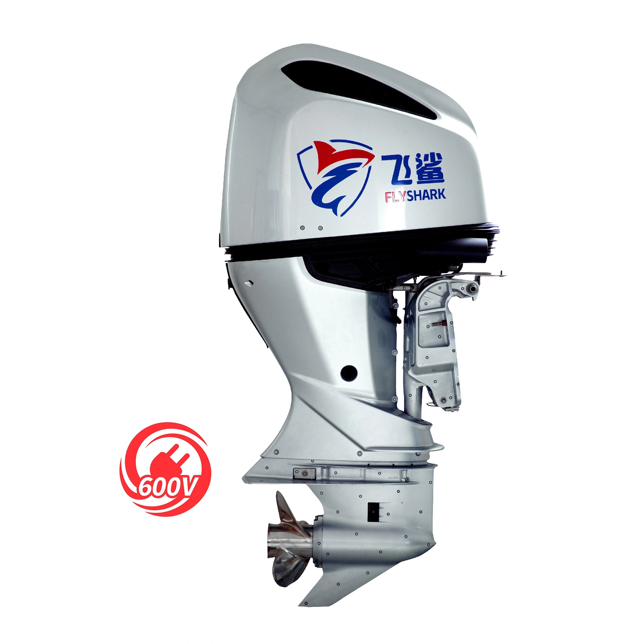 High-voltage 620V e-outboard (≈300 HP) combining instant power, autonomy, and digital control. Baywatt brings FlyShark Technology.