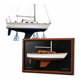 Custom wooden half-hull replica made from your own boat photos, handcrafted as a premium sailing gift.