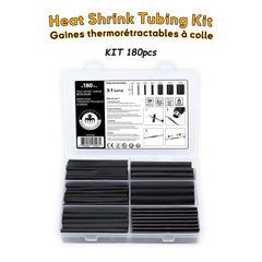 KSTG180 heat shrink tubing kit with glue, 180pcs neatly organized in a compact box, perfect for electrical connections Kit de gaines thermorétractables KSTG180 avec colle, 180 pièces soigneusement organisées dans une boîte compacte, idéal pour les connexions électriques Baywatt