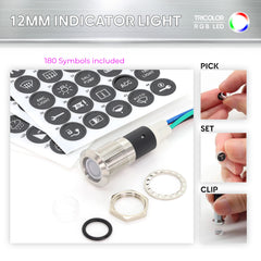 Témoin lumineux 12mm inox 316 avec 180 pictogrammes et symboles personnalisable - Étanche IP67