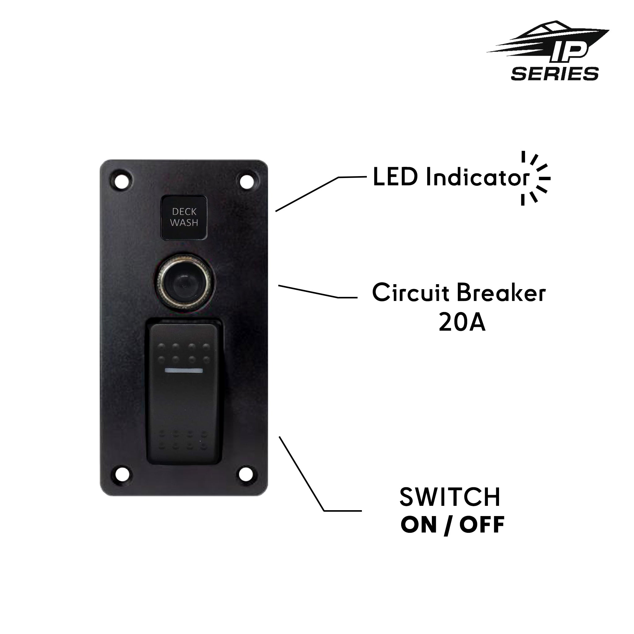Panneau de commande de lavage de pont Baywatt avec indicateur LED et interrupteur marche/arrêt. Panneau de qualité marine pour contrôler les systèmes de lavage de pont de bateau. Dispose d'un indicateur d'état LED éclairé, d'un interrupteur marche/arrêt durable et d'un disjoncteur thermique intégré pour une protection contre les surcharges