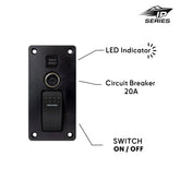 Panneau de commande de lavage de pont Baywatt avec indicateur LED et interrupteur marche/arrêt. Panneau de qualité marine pour contrôler les systèmes de lavage de pont de bateau. Dispose d'un indicateur d'état LED éclairé, d'un interrupteur marche/arrêt durable et d'un disjoncteur thermique intégré pour une protection contre les surcharges