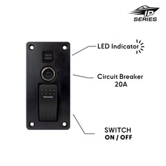 Panneau de commande de lavage de pont Baywatt avec indicateur LED et interrupteur marche/arrêt. Panneau de qualité marine pour contrôler les systèmes de lavage de pont de bateau. Dispose d'un indicateur d'état LED éclairé, d'un interrupteur marche/arrêt durable et d'un disjoncteur thermique intégré pour une protection contre les surcharges
