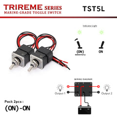 TST5L est un interrupteur à tige marin DPDT (2NO2NC, bistable à mise à la masse) intégrant la technologie Quick-Flick et un indicateur LED bicolore (Marche=Vert, Arrêt=Rouge) pour une confirmation visuelle rapide. Sa tige en inox 316 et son corps en alliage de zinc offrent une étanchéité IP67 avec un câblage enrobé d'époxy. Idéal pour les bateaux, yachts et véhicules militaires. Trireme Series by Baywatt.