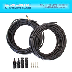 Kit de câbles solaires de 2x10 mètres avec connecteurs MC4 - Offrant une flexibilité maximale pour les installations photovoltaïques extérieures durables Ref: PV410C Baywatt