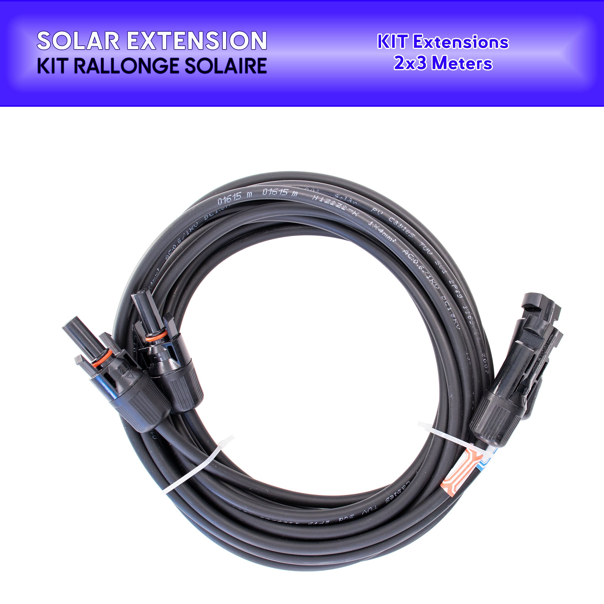 Kit de rallonge solaire de 2x3 mètres avec connecteurs MC4, idéal pour étendre les connexions de panneaux solaires pour bateau et yacht PV423A Baywatt