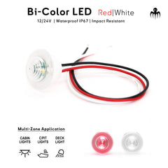 Pack de 2 lumières LED bi-couleur (Rouge | Blanc) adaptées aux bateaux yachts, camping-car, remorques, sous-marins, tanks. Étanches IP67, résistantes aux chocs, et compatibles 12V / 24V pour une installation facile. baywatt