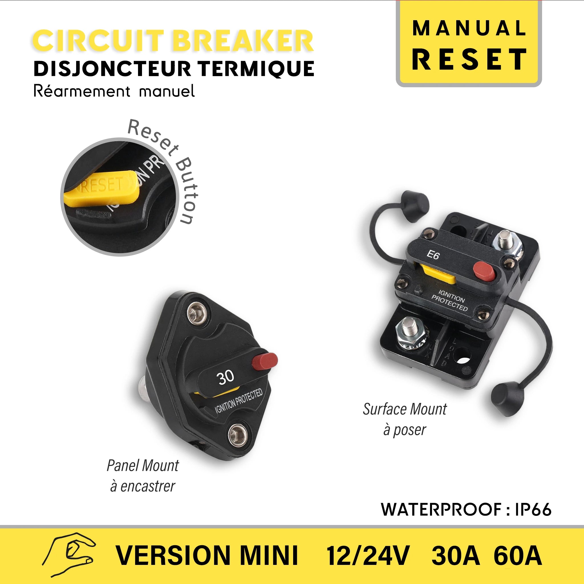 Disjoncteur thermique marin compact pour la protection des systèmes électriques 12V et 24V
