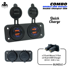 Marine Dual USB Charger Panel with Quick Charge 3.0 technology, featuring ECE R10 electromagnetic protection for safe and efficient charging on boats.