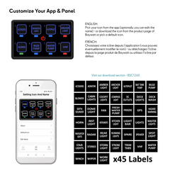 Customize your marine wireless bluetooth panel with 8 switchs baywatt - 45 labels available in the box