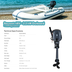electric outboard motor 2.2 kW (3HP) , 48V silent brushless drive with saltwater resistance and kill switch.