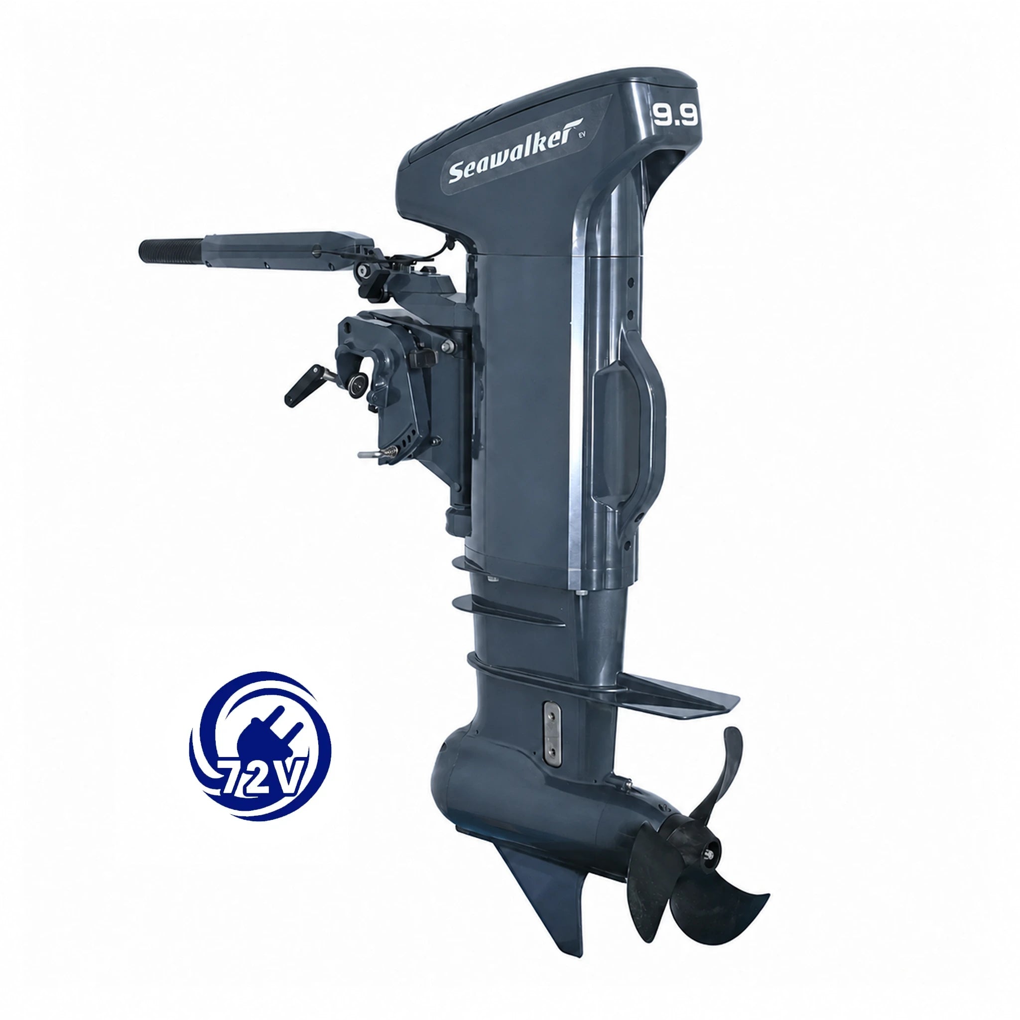 Moteur hors-bord électrique 10 CV pour bateau ou semi-rigide – Baywatt OBE7300 72 V PMSM, transmission à engrenage, propulsion marine écologique.