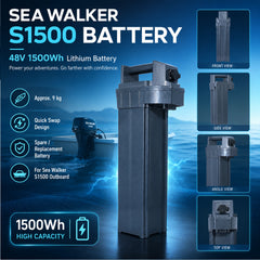 Batterie Sea Walker S1500 48V 1500Wh facile à remplacer pour moteur hors-bord électrique, idéale pour prolonger l’autonomie en navigation