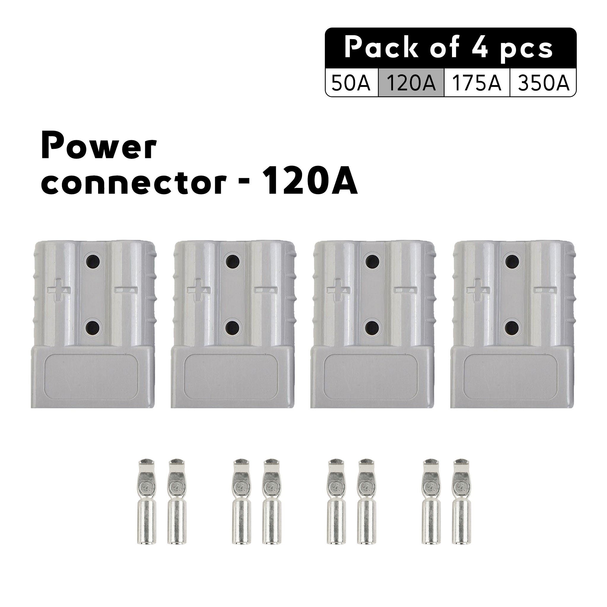Pack de 4 connecteurs forte puissance compatible avec les connecteurs Anderson disponible immediatement sur Baywatt.com