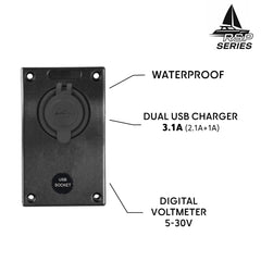 Panneau chargeur USB étanche pour bateau 12/24V – double sortie 5V (2.1A + 1A) avec capuchon