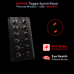 Technologie anti-éblouissement sur panneaux de commutateurs marins pour protection des yeux lors de la navigation nocturne, LED haute visibilité pour bateaux, yachts, voiliers - BAYWATT - Gestion de l'energie en mer.