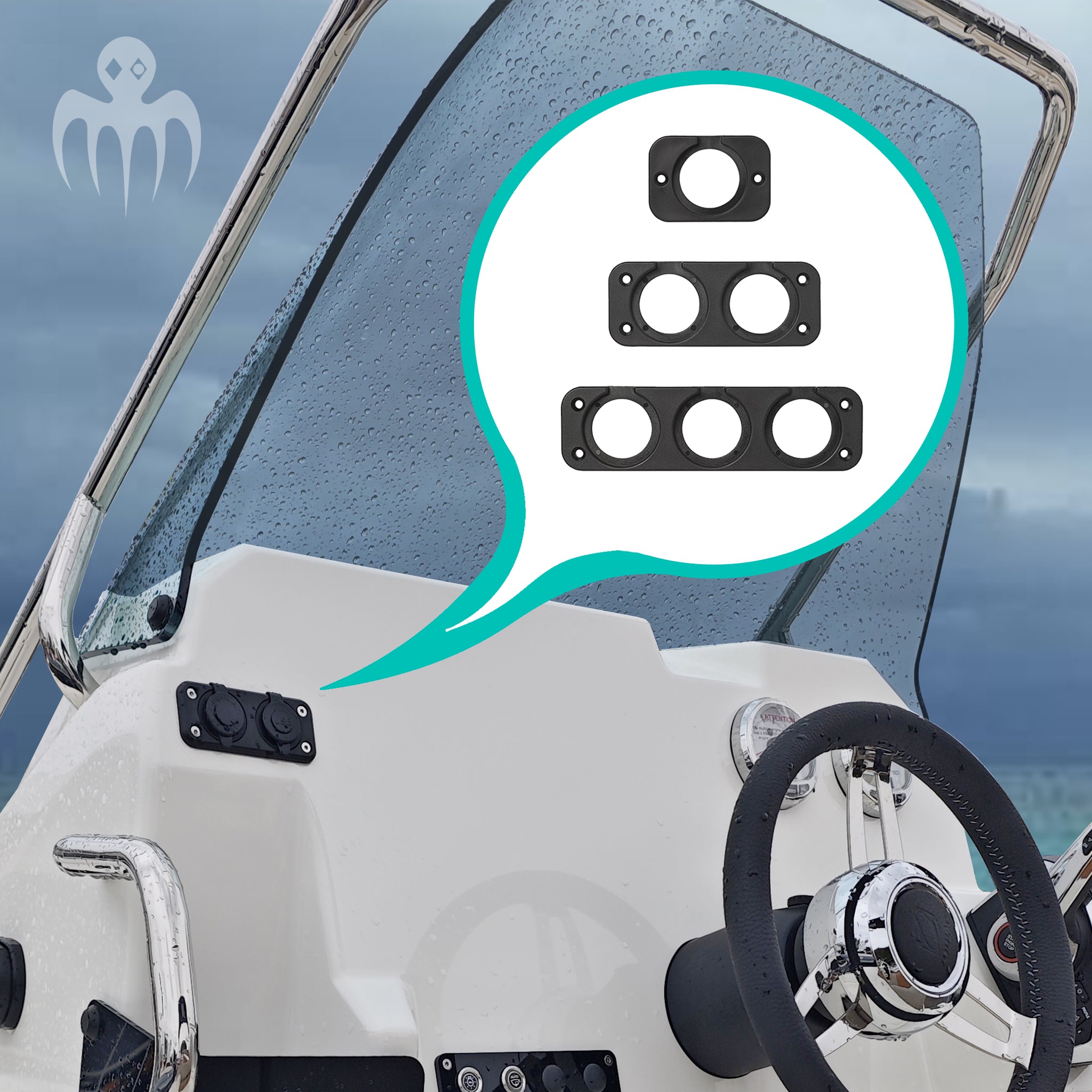 Panneau modulaire pour chargeur 12v usb et afficheur voltmetre amperemetre 1 voie, 2 voies ou 3 voies pour semi-rigide, cockpit bateau, peche-promenade baywatt