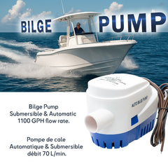 Pompe de cale 12V 1100Gph automatique et submersible 70L/Min Bateau