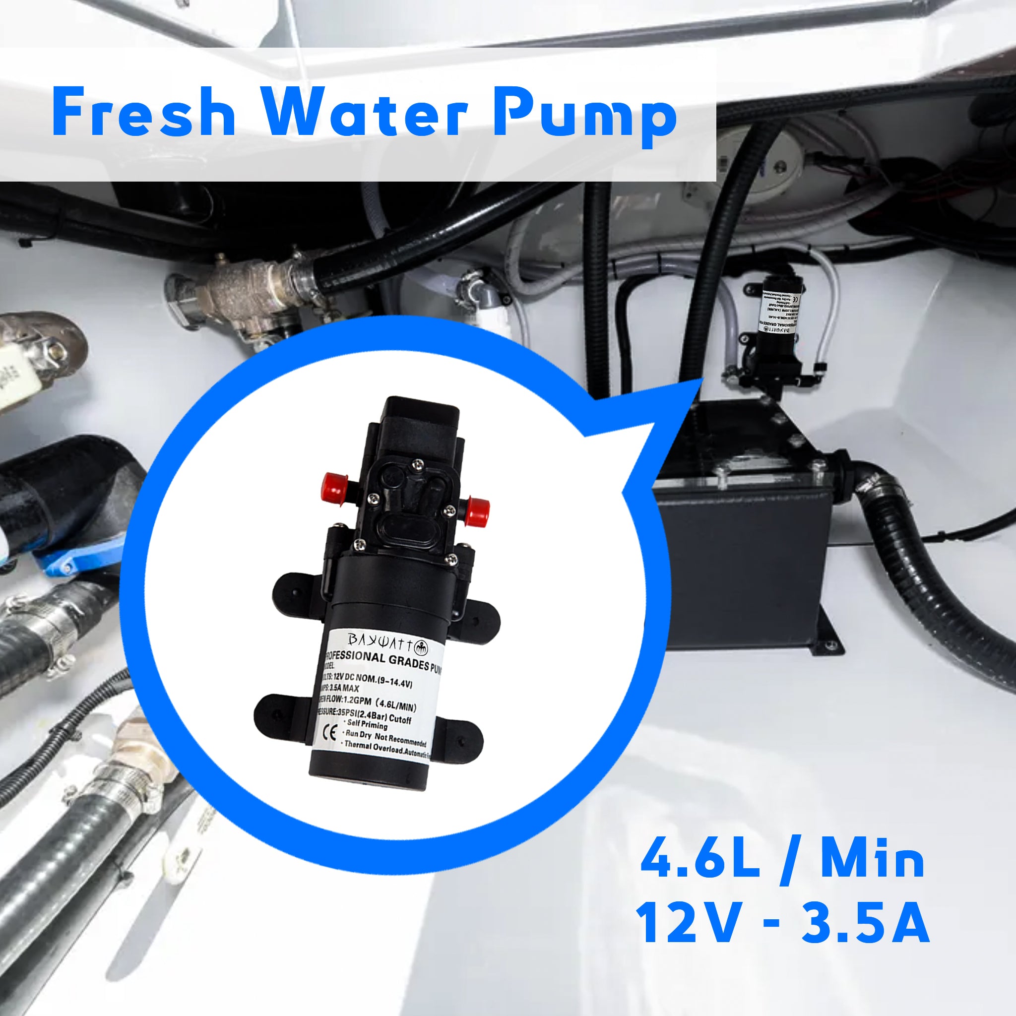Pompe pour reservoir eau douce bateau 12V 3.5A Baywatt
