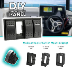 ON/OFF switch panel. Baywatt modular mounting bracket. Fits standard 37.2x21.2mm Carling Contura cut-outs.