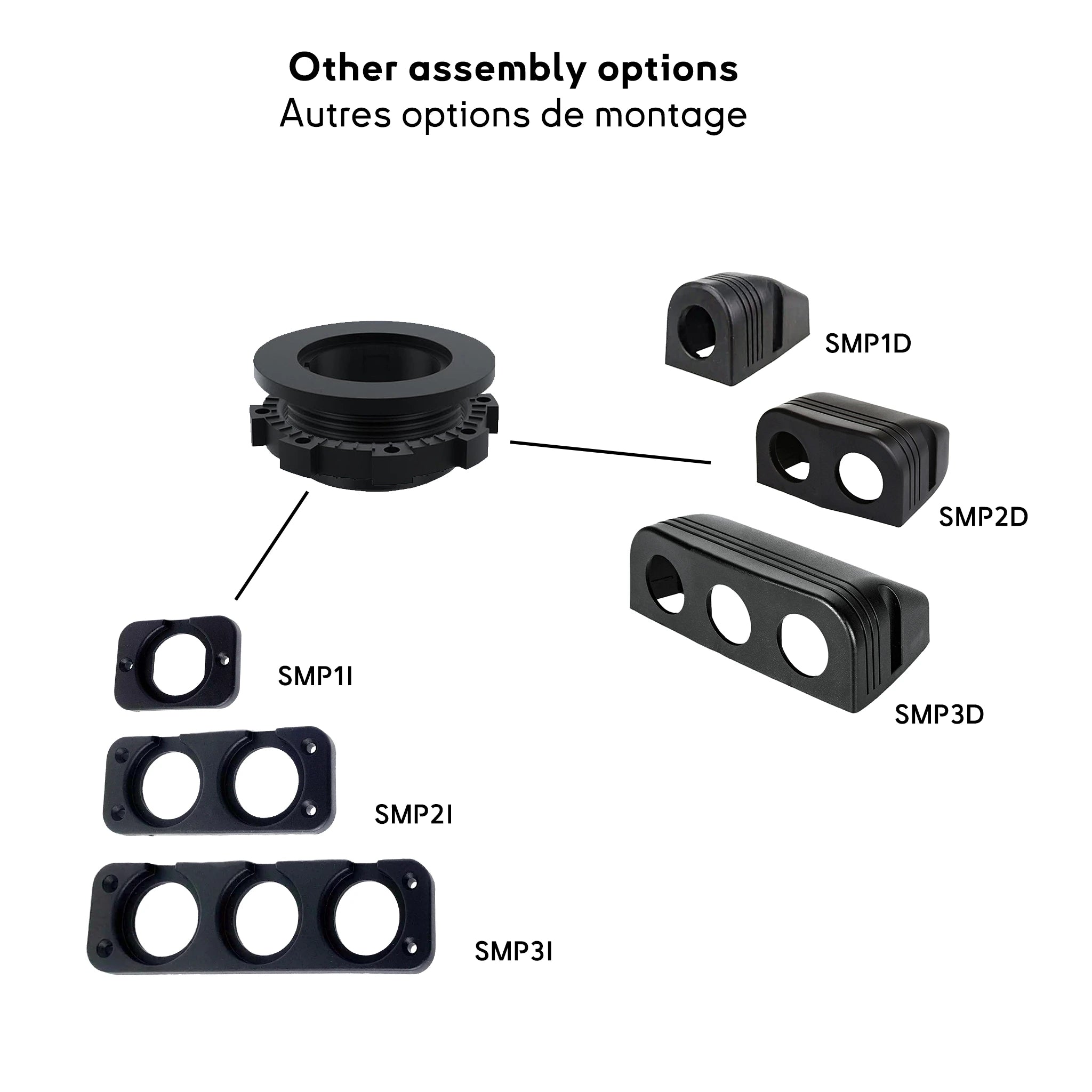 Différentes options de montage pour interrupteurs étanches sur bateau : supports simples, doubles ou triples pour cockpit et parois de cabine.
