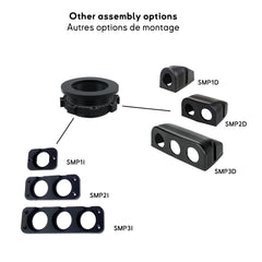 Différentes options de montage pour interrupteurs étanches sur bateau : supports simples, doubles ou triples pour cockpit et parois de cabine.