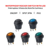 Interrupteur à bascule rond étanche à LED IP65, versions noir, bleu, ambre, rouge et vert, SPST ON/OFF 3 broches