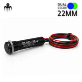 Bouton-poussoir marin RESOLUTE avec protection thermique réarmable intégrée, face inox, LED bicolore et fonction interrupteur + disjoncteur pour panneaux électriques bateau.