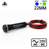 Bouton poussoir marin BAYWATT RESOLUTE 22 mm noir, avec protection thermique intégrée et faisceau précâblé pour circuits AC/DC.