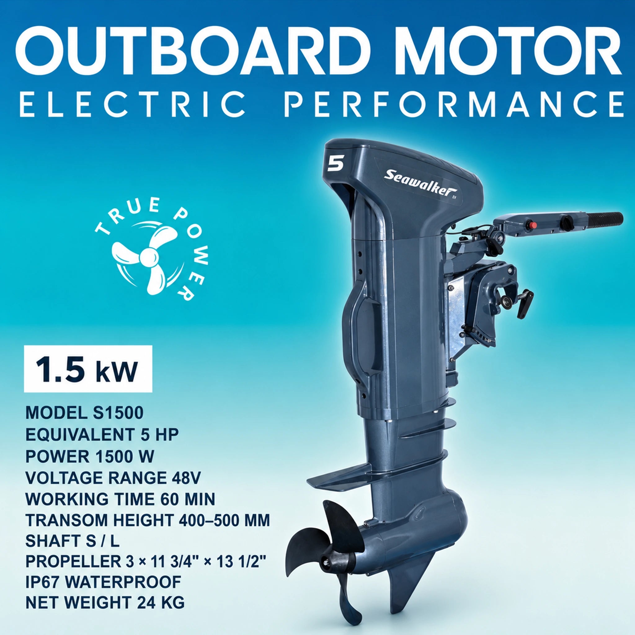 Baywatt Sea Walker S1500 removable outboard battery, 1.6kWh capacity, quick-swap 48V power pack for electric boating