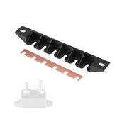 Support porte-disjoncteurs à plots 6 voies avec barre cuivre étamée, compatible disjoncteurs thermiques 12–48 V DC pour panneaux électriques marins et véhicules.