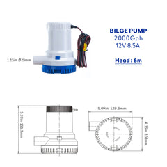 Bilge Pump 12V 2000Gph Seawatt Specifications and drawing